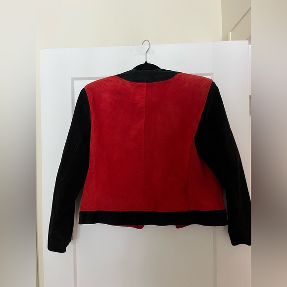 vintage genuine suede classic boxy cut red black jacket - Picture 5 of 6